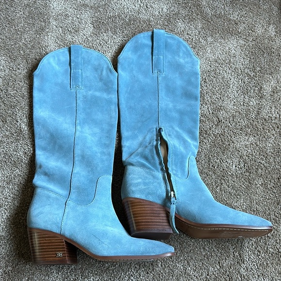 Sam Edelman Blue Suede Cowboy Boots - Picture 1 of 6